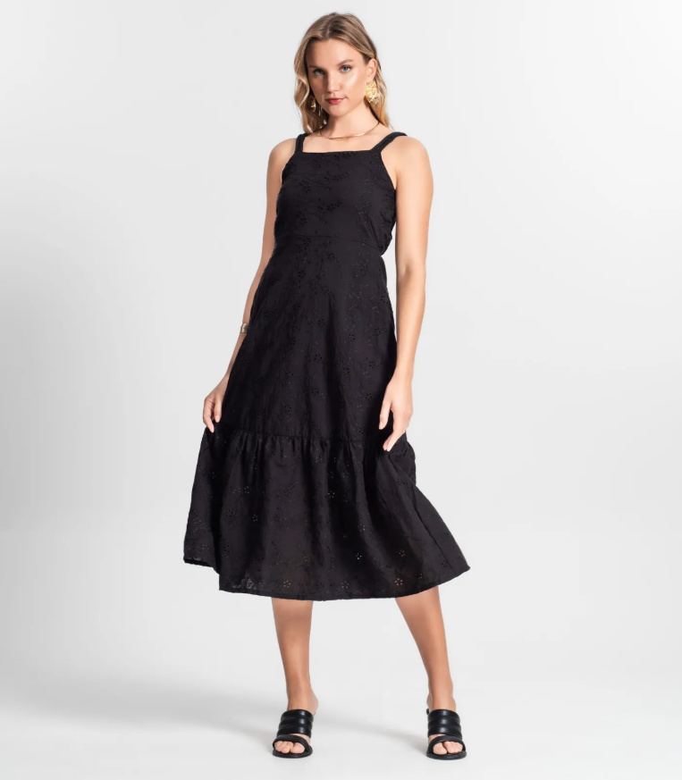 Miniatura: Vestido Midi em Tecido Laise Preto