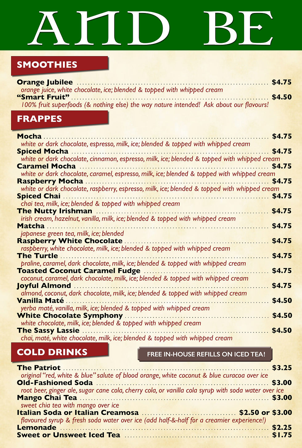 THE CELTIC CUP'S MENU