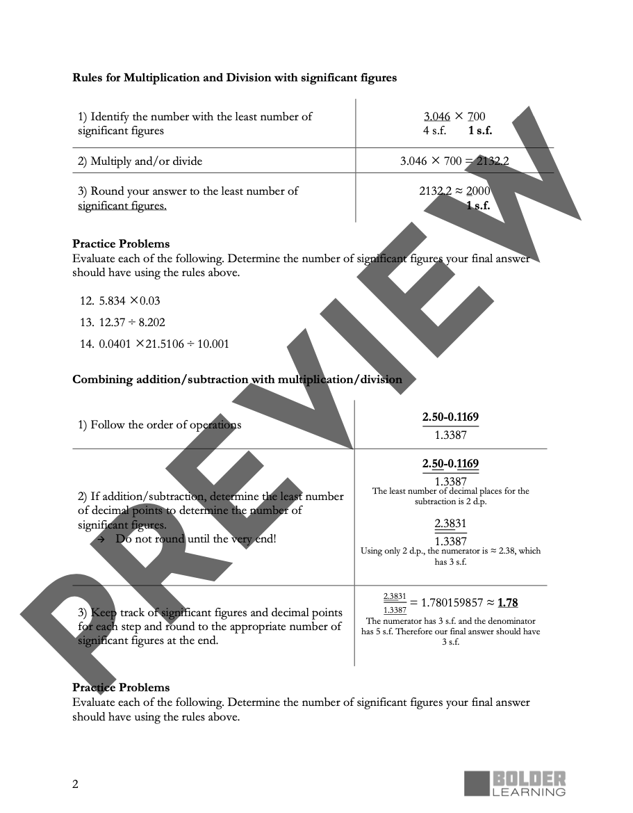 Thumbnail: Significant Figures and Dimensional Analysis - Printable Science Worksheet