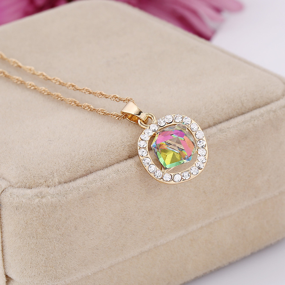 Thumbnail: Bridal Necklace and Earring Set with Crystal Pendant