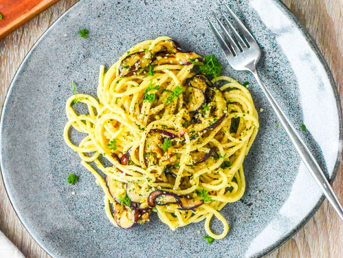 Lemon Garlic Pasta with Grilled Eggplant