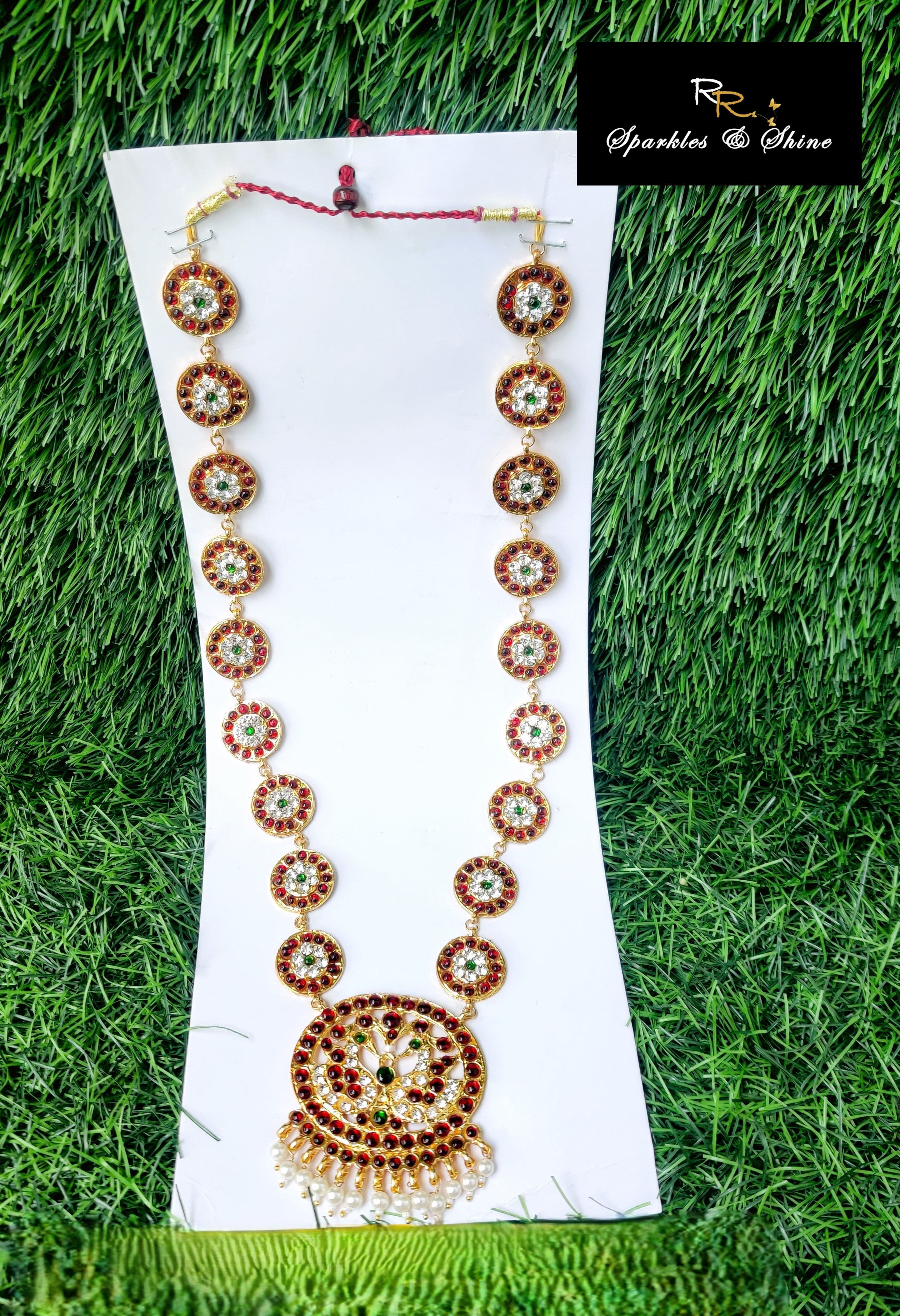Gold Plated Long Pendant Multi color Stones Necklace