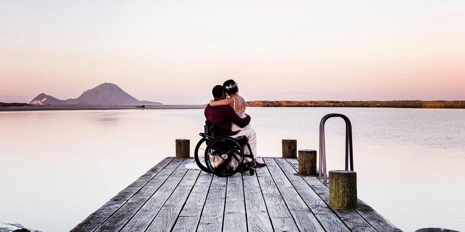 Wedding photography at Thornton, Intimate wheelchair snuggles, Waikato Wedding Photographer