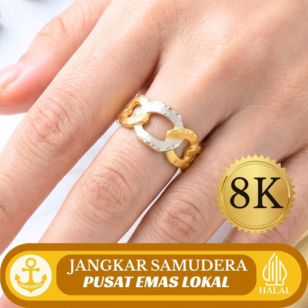 CINCIN 3 RANTAI GOLD WHITE KOMBIN CORAK PERSEGI (STW)