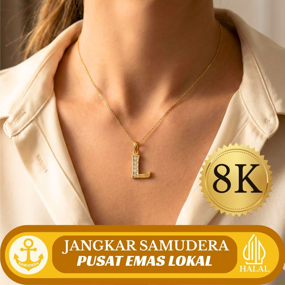 LIONTIN ALFABET 'L' KOMBINASI 5 MATA PUTIH (STW)