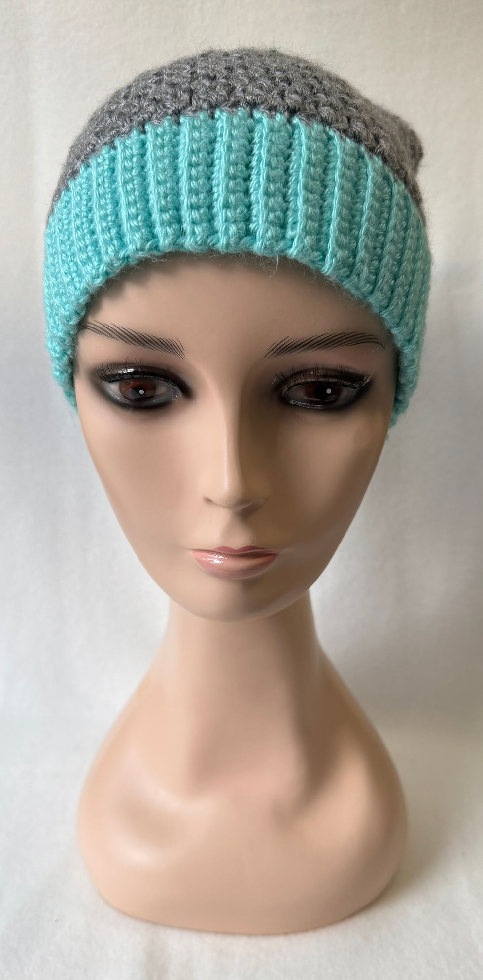 Thumbnail: Teal and Gray Slouch Beanie