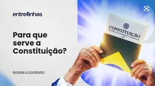 Arte do podcast Entrelinhas, da Inteligov, com o título “Para que serve a Constituição?” e uma imagem de mãos segurando um exemplar da Constituição Federal de 1988.