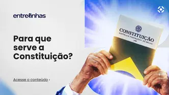 Arte do podcast Entrelinhas, da Inteligov, com o título “Para que serve a Constituição?” e uma imagem de mãos segurando um exemplar da Constituição Federal de 1988.