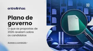 Arte do Entrelinhas sobre plano de governo, com o título “Plano de governo: o que as propostas de 2026 revelam sobre os candidatos” e ilustração de uma lupa sobre um documento.