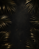 Dark black-and-gold background framed with date palm leaves.