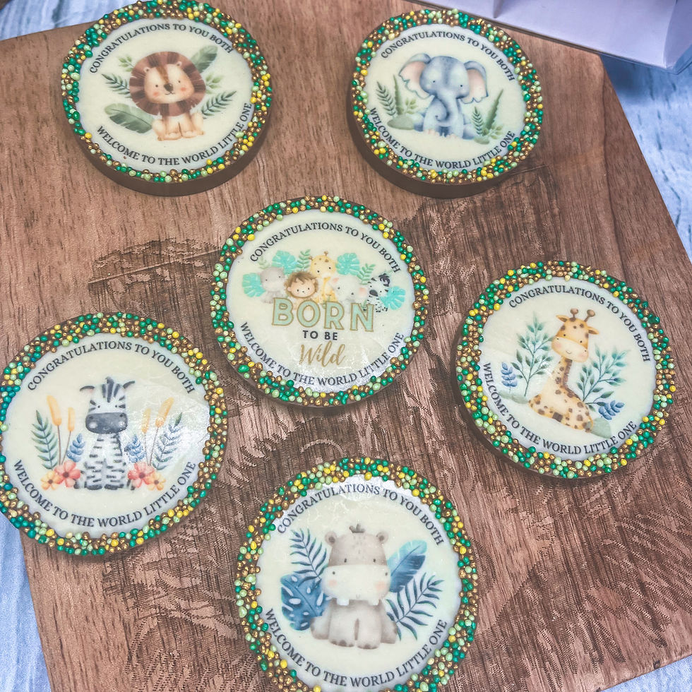 Thumbnail: Personalised Safari Baby Chocolate Disc Gift set (6)