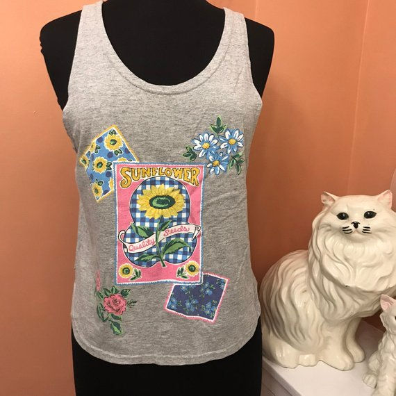 Thumbnail: 80s Tank, Vintage Tank, Cropped Tank Top, Sunflower Seed Packet, Cute Floral Top