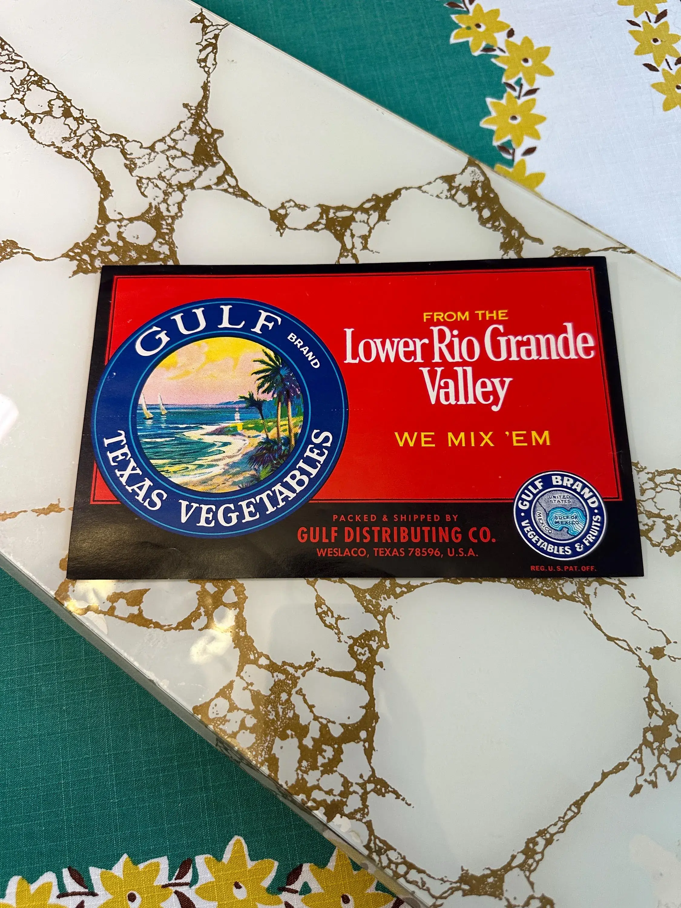 Vintage Vegetable Crate Label 1950s, Gulf Brand, Texas Vegetables, Rio Grande