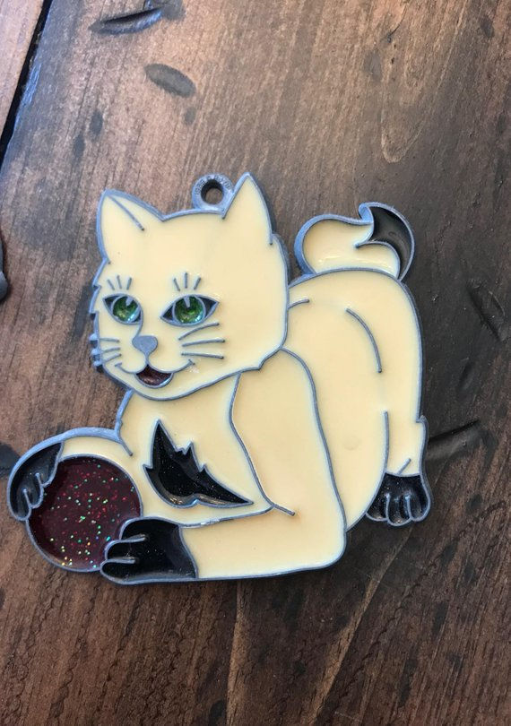 Thumbnail: Vintage 80s Suncatcher, Siamese Cat, Stained Glass Window, Window Clings