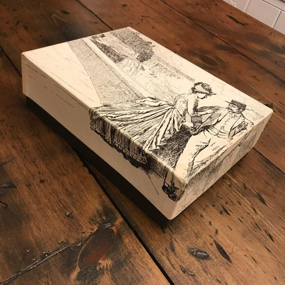 Vintage Gift Box, Victorian Couple, Niagra Falls, Waterfall, Wedding Gift Box