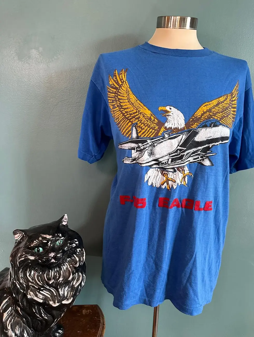 F-15 Eagle Fighter Jet T-shirt, Vintage 1990s Eagle Patriotic Shirt, L (TS-A478)