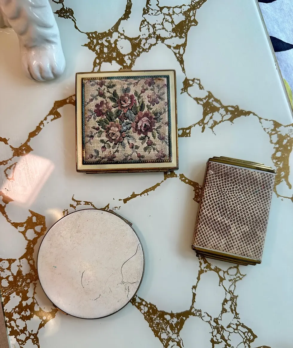Thumbnail: Vintage 1940s-1960s Powder Compact, Egin America, Faux Snakeskin, Tapestry