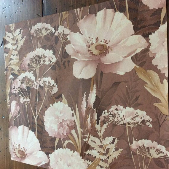 Thumbnail: Vintage 1977 Wallpaper Sample - 17"x15" - Brown, Pink, Blue Flowers