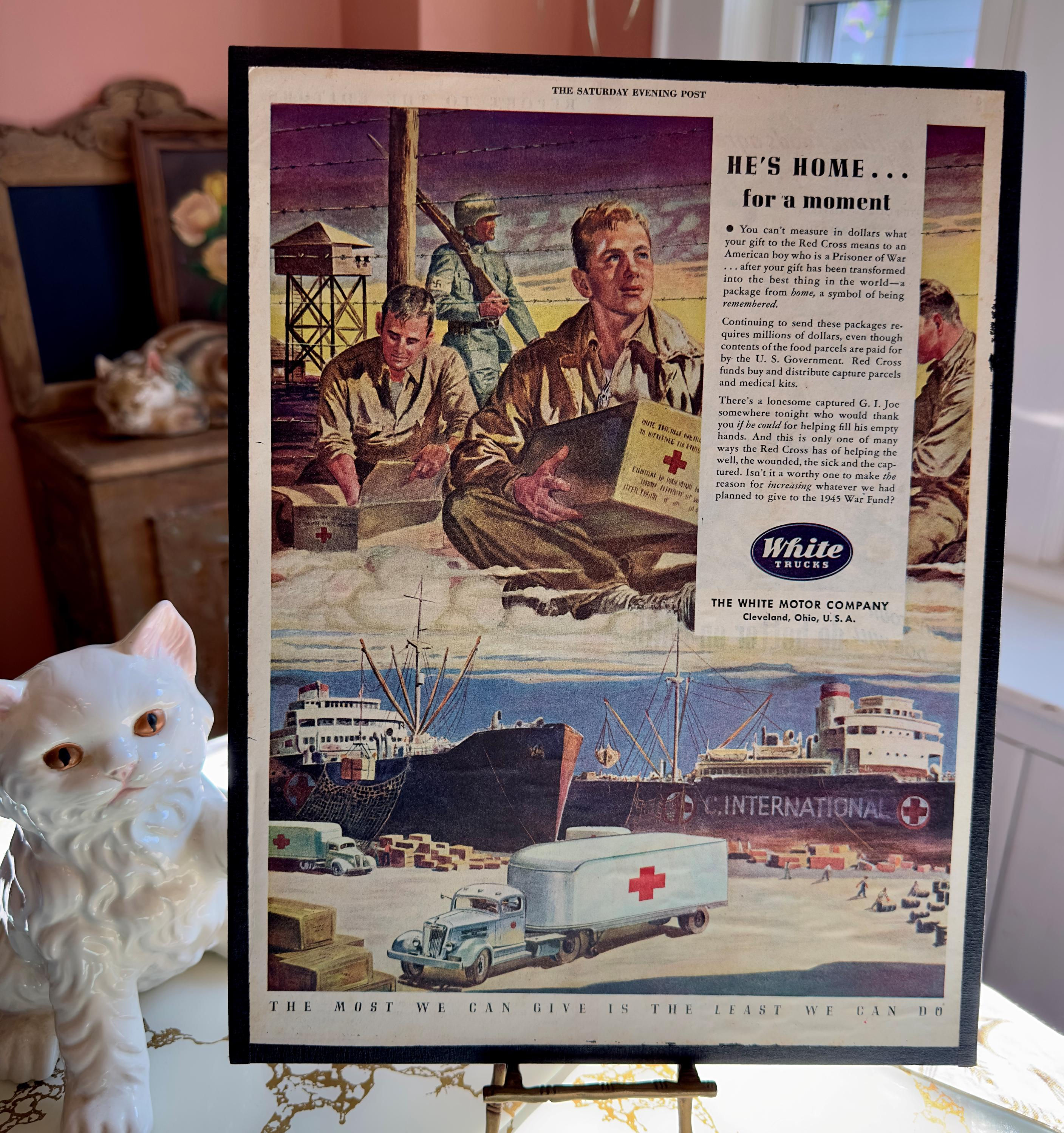 White Trucks, Salvation Army Donation Ad, Saturday Evening Post, 1940s, WWII Era