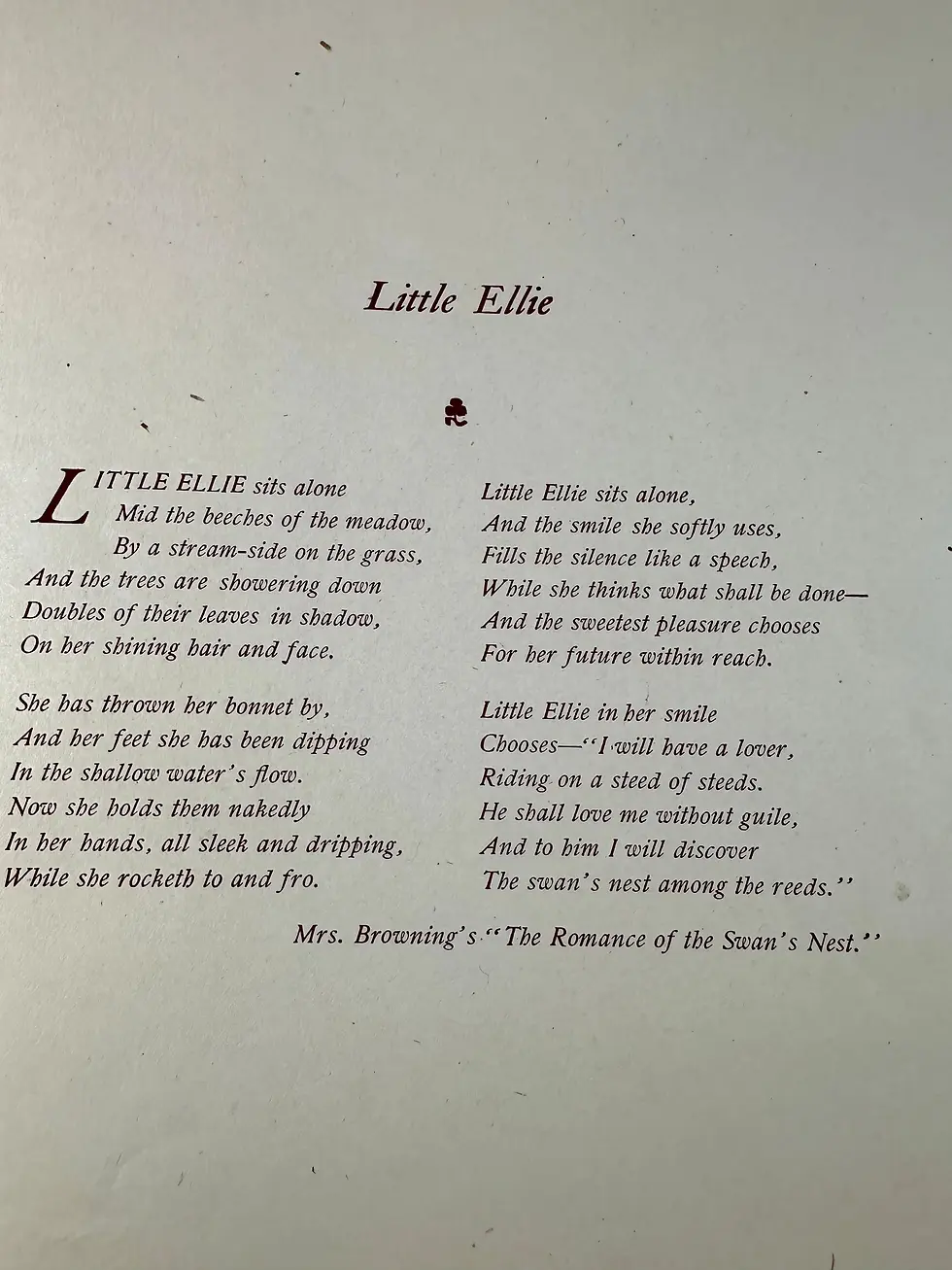 Thumbnail: Antique Print, Browning Poem, Romance of the Swan's Nest, Little Ellie (AR-A494)