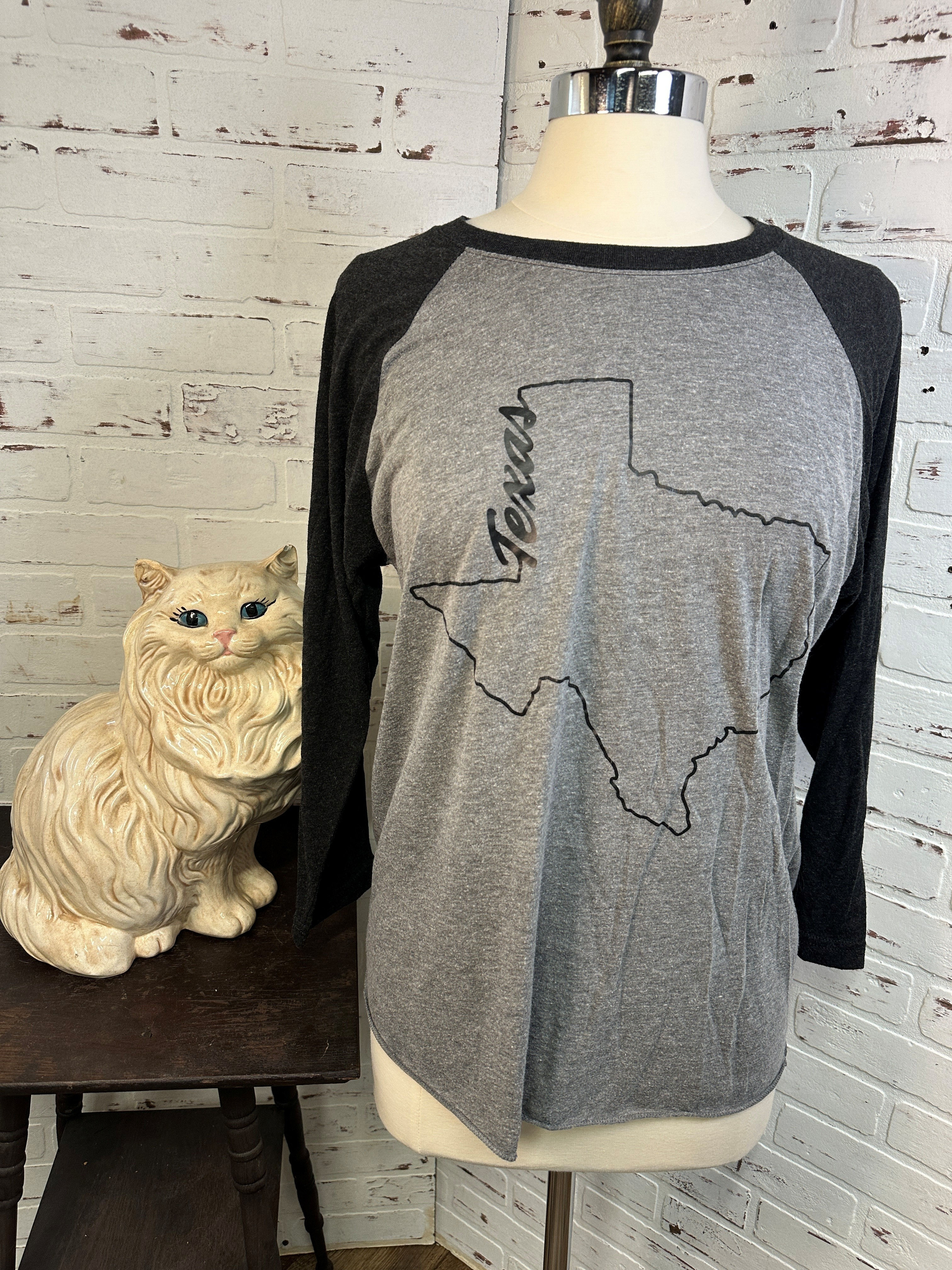 Baseball Tee, Texas Pride, Gray with Black Sleeves Size Medium (TS-A466)