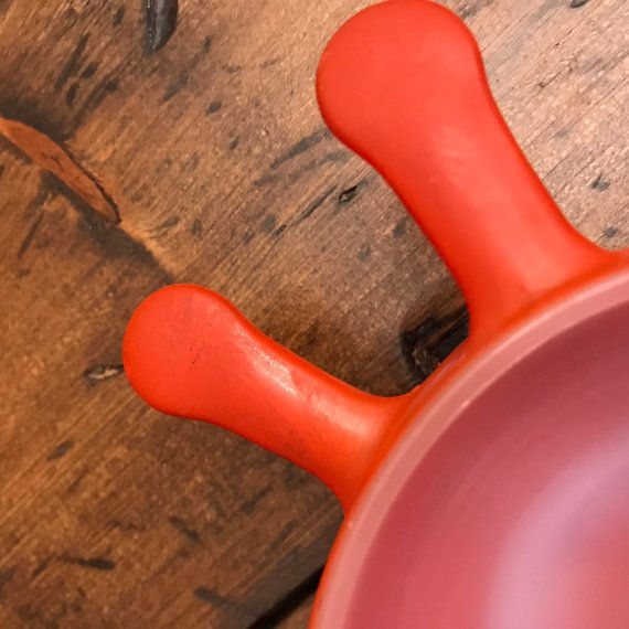 Thumbnail: Vintage Glassbake, 60s Soup Bowls, Bulb Handle, Soup Bowls, Aqua, Red, Yellow