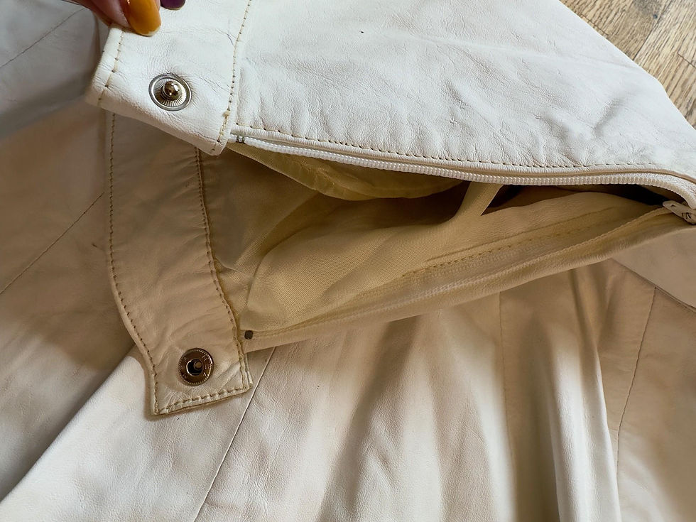 Thumbnail: Vintage 80s Leather Skirt, Midi Length Flare Off White Leather Skirt, COMMIT 11