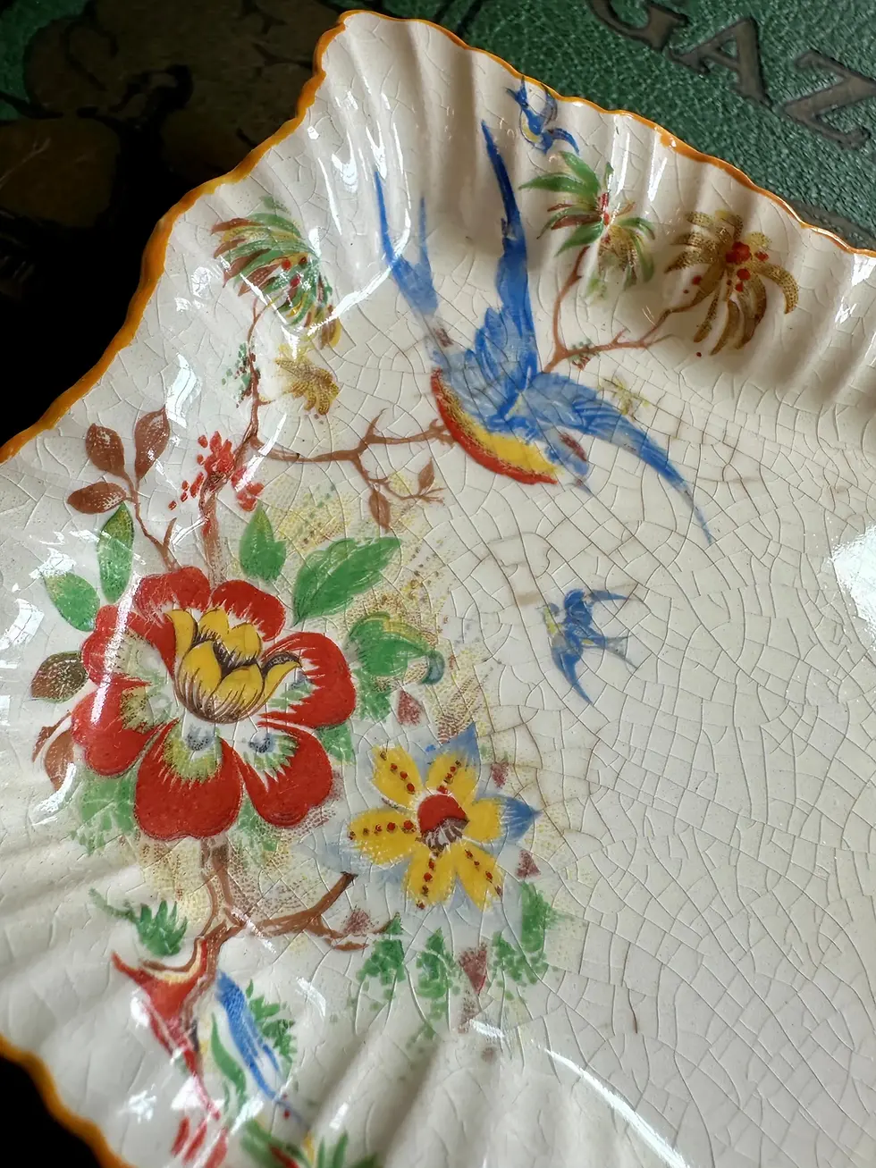 Thumbnail: Vintage Trinket Tray, 1920s, Ring Tray, Candy Dish, Bird of Paradise Ironstone