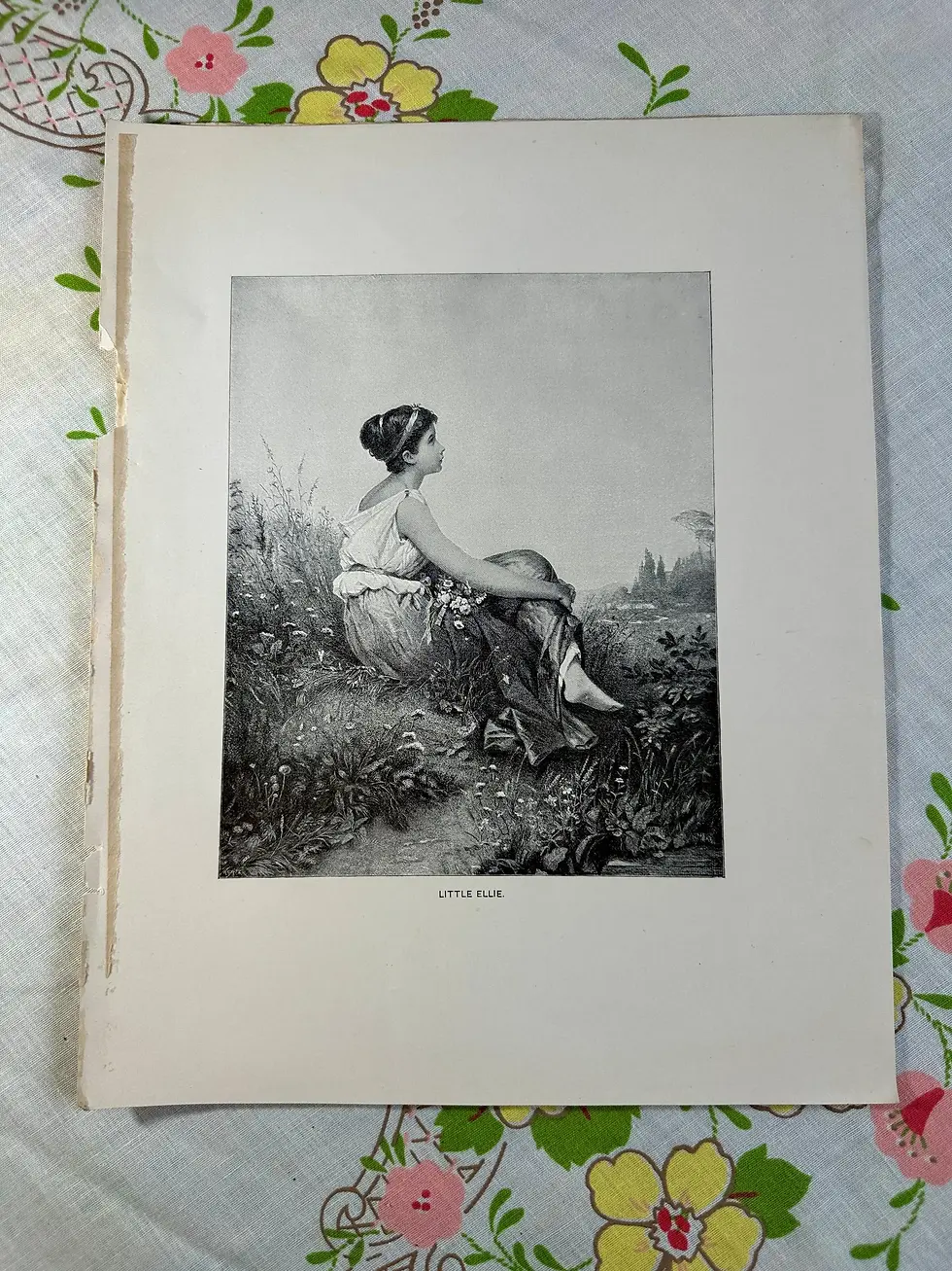 Thumbnail: Antique Print, Browning Poem, Romance of the Swan's Nest, Little Ellie (AR-A494)