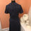 Thumbnail: Vintage Dress, 70s Dress, Skirt and Top Set, Navy Blue White Polka Dot