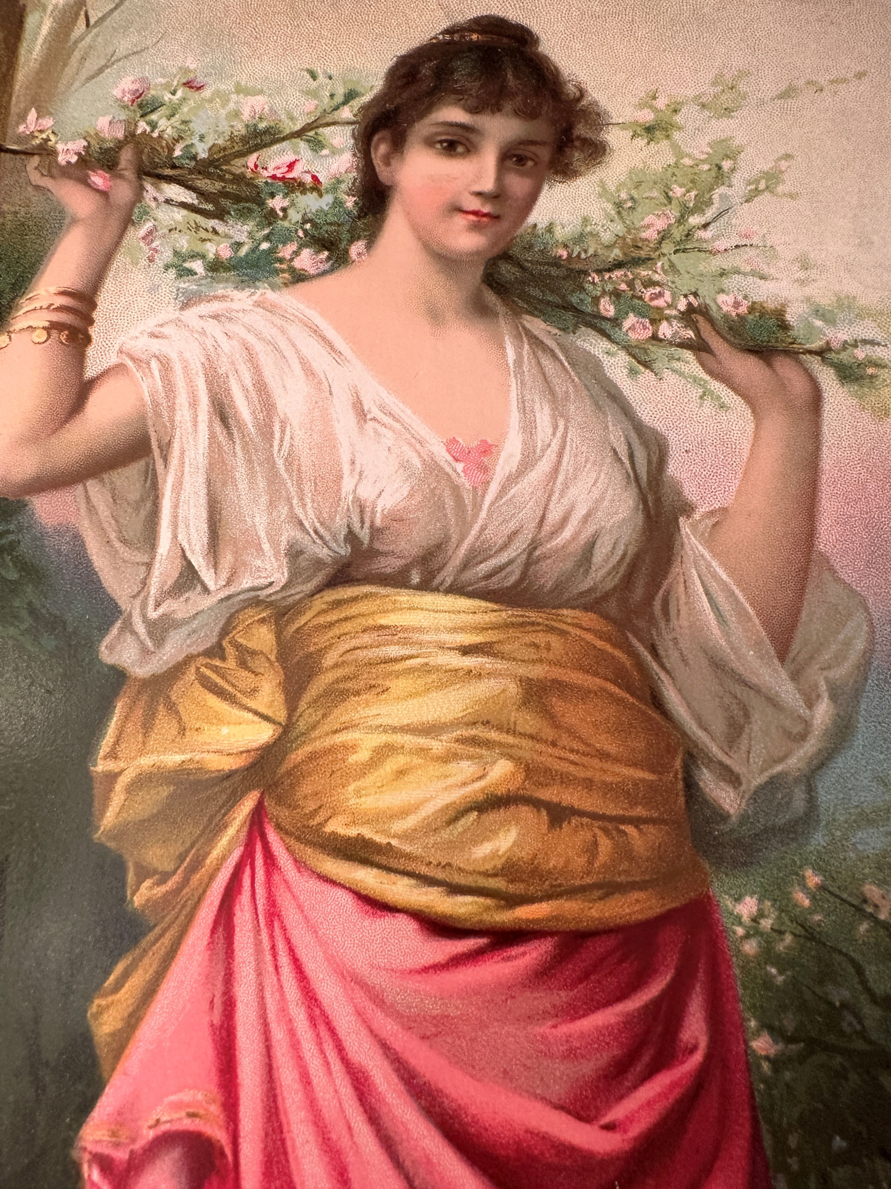 Antique Print, Original 1890s Lithograph, Fragrance of Spring (AR-A287)