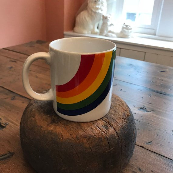 Vintage 80s Mug, Rainbow Coffee Cup, Gay Pride Mug, LGBT Collectible Mug
