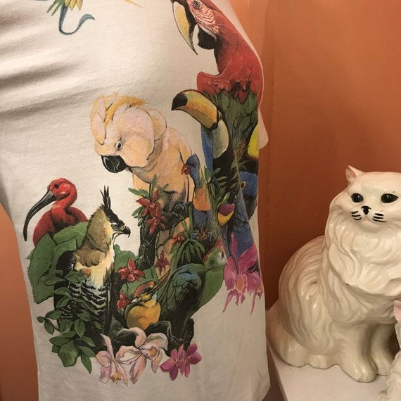 Thumbnail: 90s T-Shirt, Vintage Tshirt, Parrots, Birds of Paradise, Macaw, Hummingbird