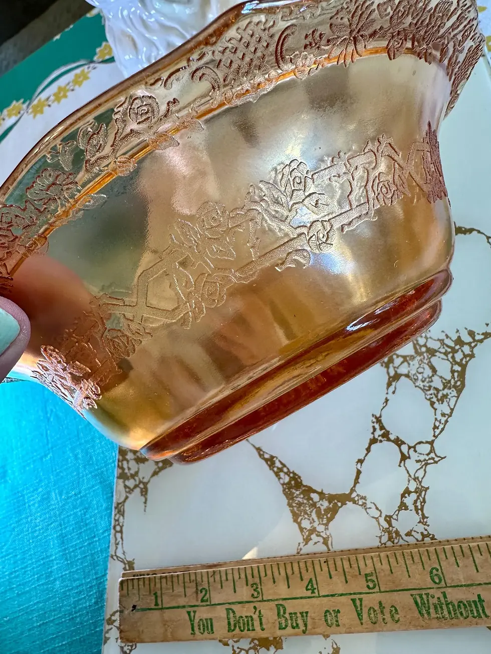 Thumbnail: Vintage Marigold Depression Glass Serving Bowl, Embossed Glass, Iridescent Shine