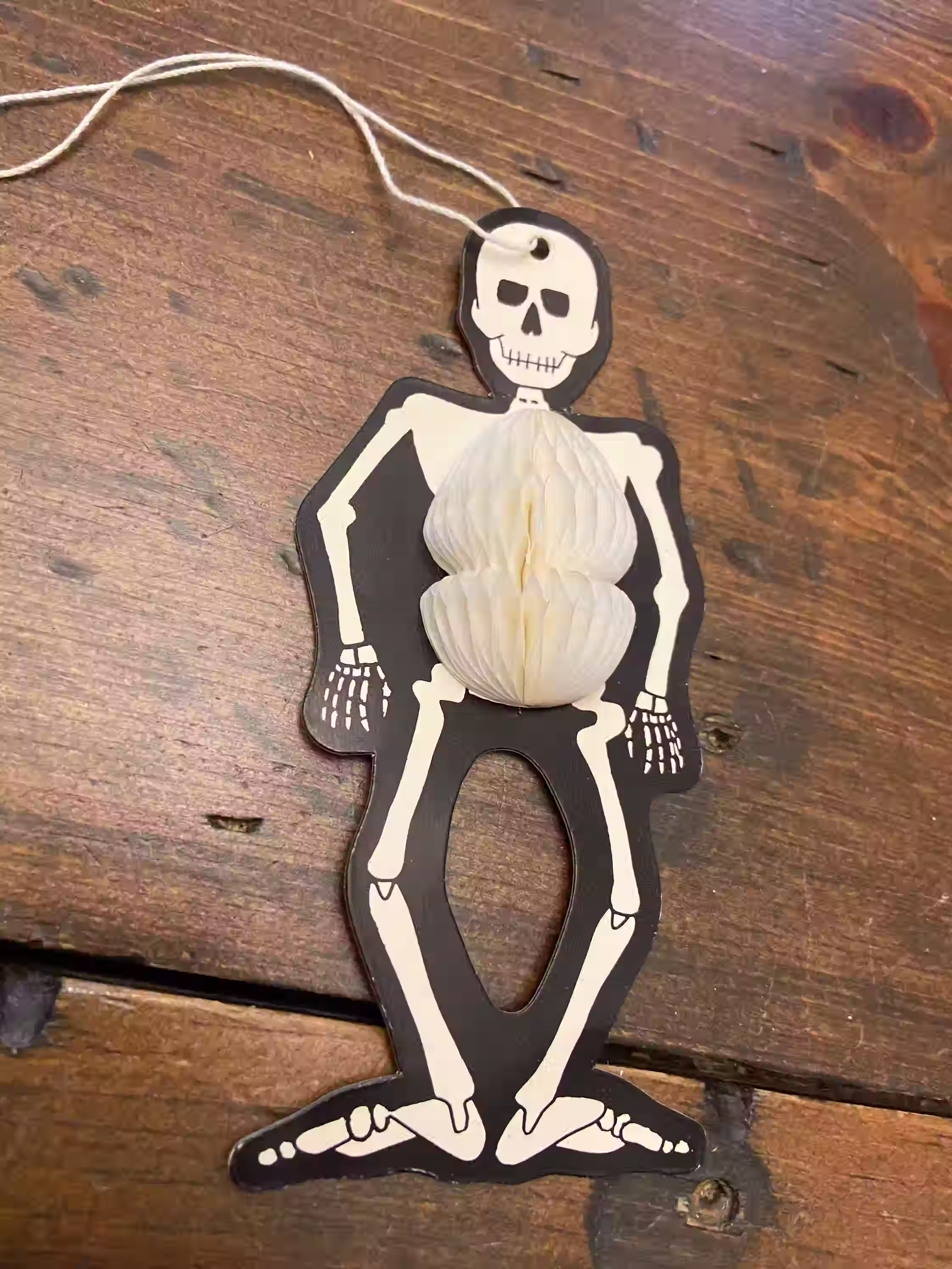 Vintage Halloween Paper Skeleton, Honeycomb Ornament, AMSCAN, Spooky Christmas