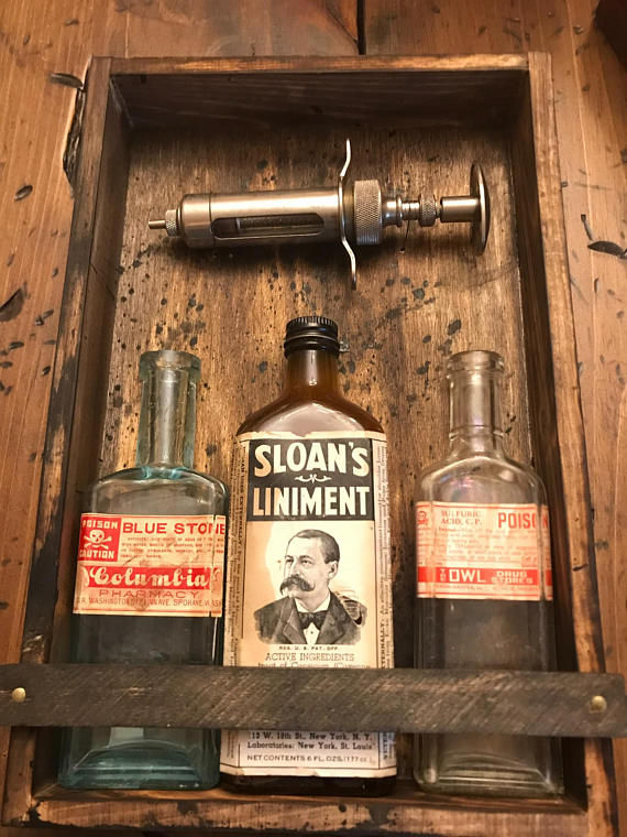 Thumbnail: Medicine Cabinet, Apothecary Art, Antique Bottles, Poison Bottles, Halloween