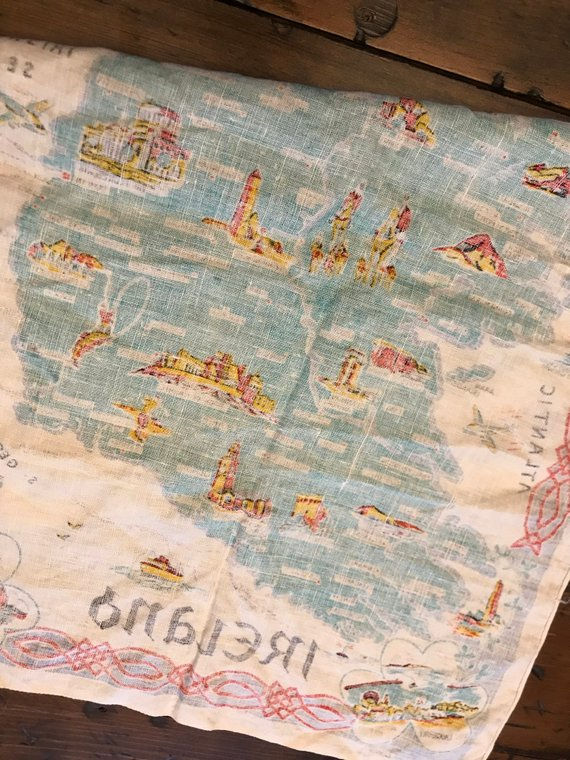 Thumbnail: Vintage Kitchen Towel, Ireland Map, Linen Towel, Ireland Lanmarks, Folkart