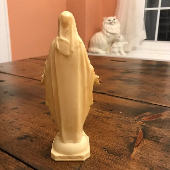 Thumbnail: Vintage Virgin Mary Statue, Made in Italy, Hard Plastic Hollow Figurine