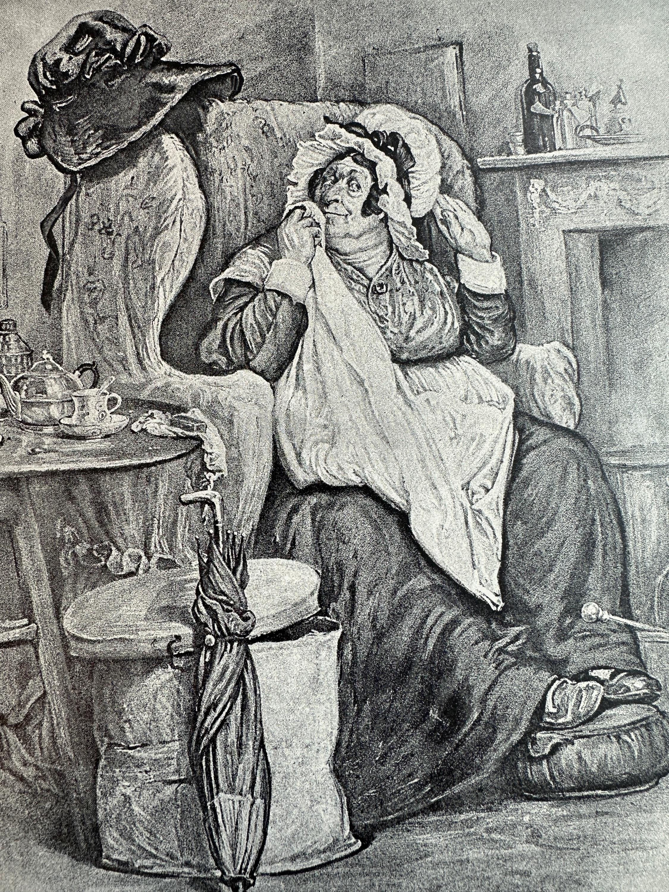 Antique Print, French Literature Print - Charles Dickens, Mrs Gamp 1892 Romance