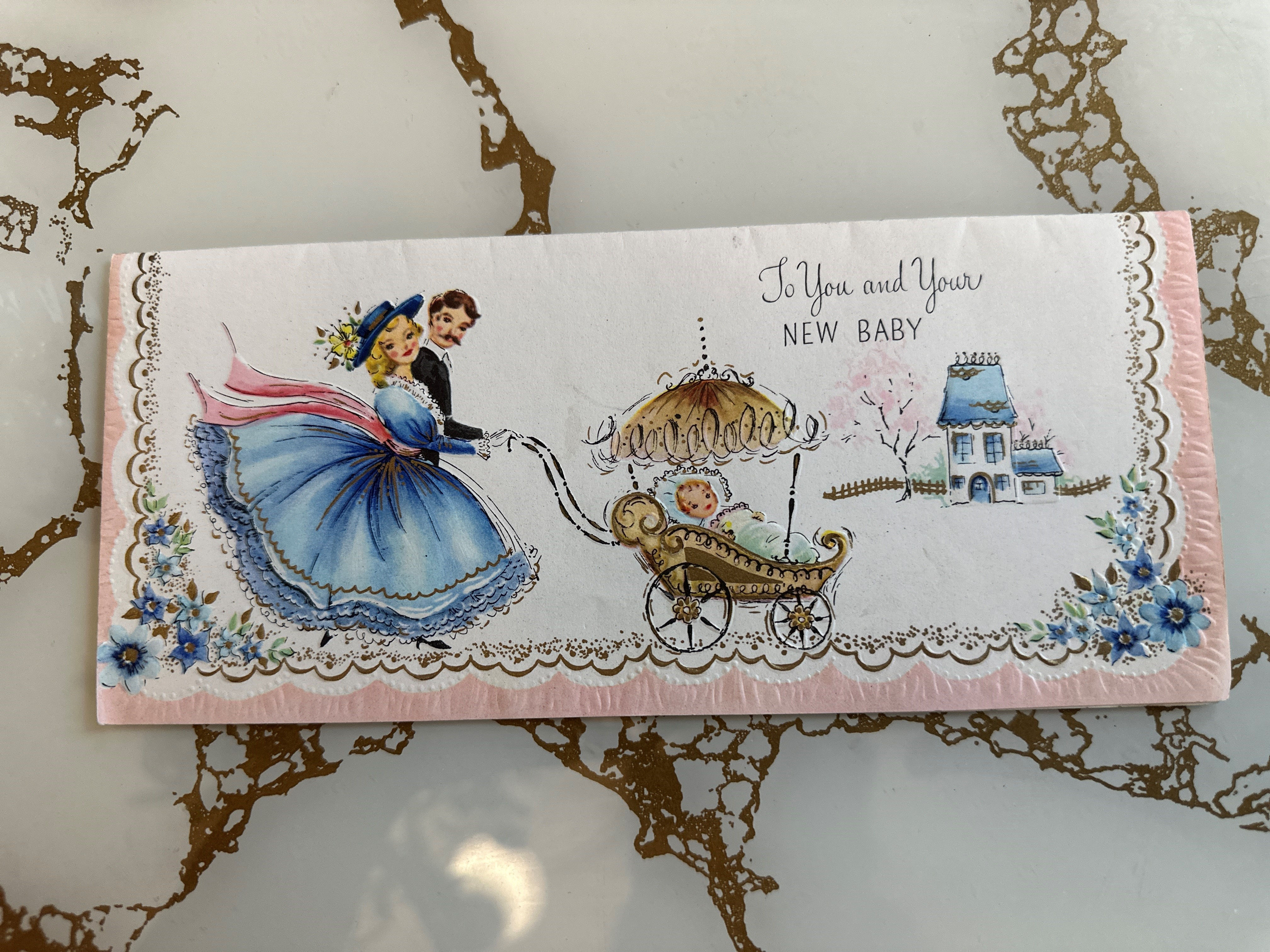 Vintage Greeting Card, New Baby, Victorian, Edwardian Style 1940s/1950s