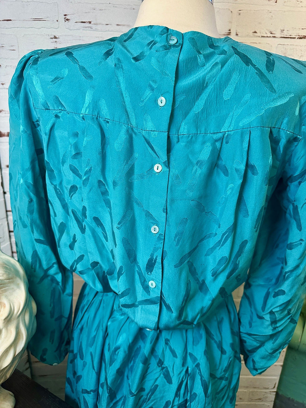 Thumbnail: Vintage 80s/90s Dress, Silk ARGENTI, Sunday Dress Teal Secretary Dress, Size 11