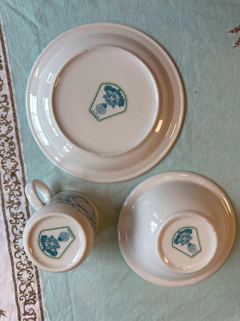 Thumbnail: Vintage Cabbage Patch Kids Dish Set 1984: Ceramic Plate, Bowl and Cup (CO-A066)