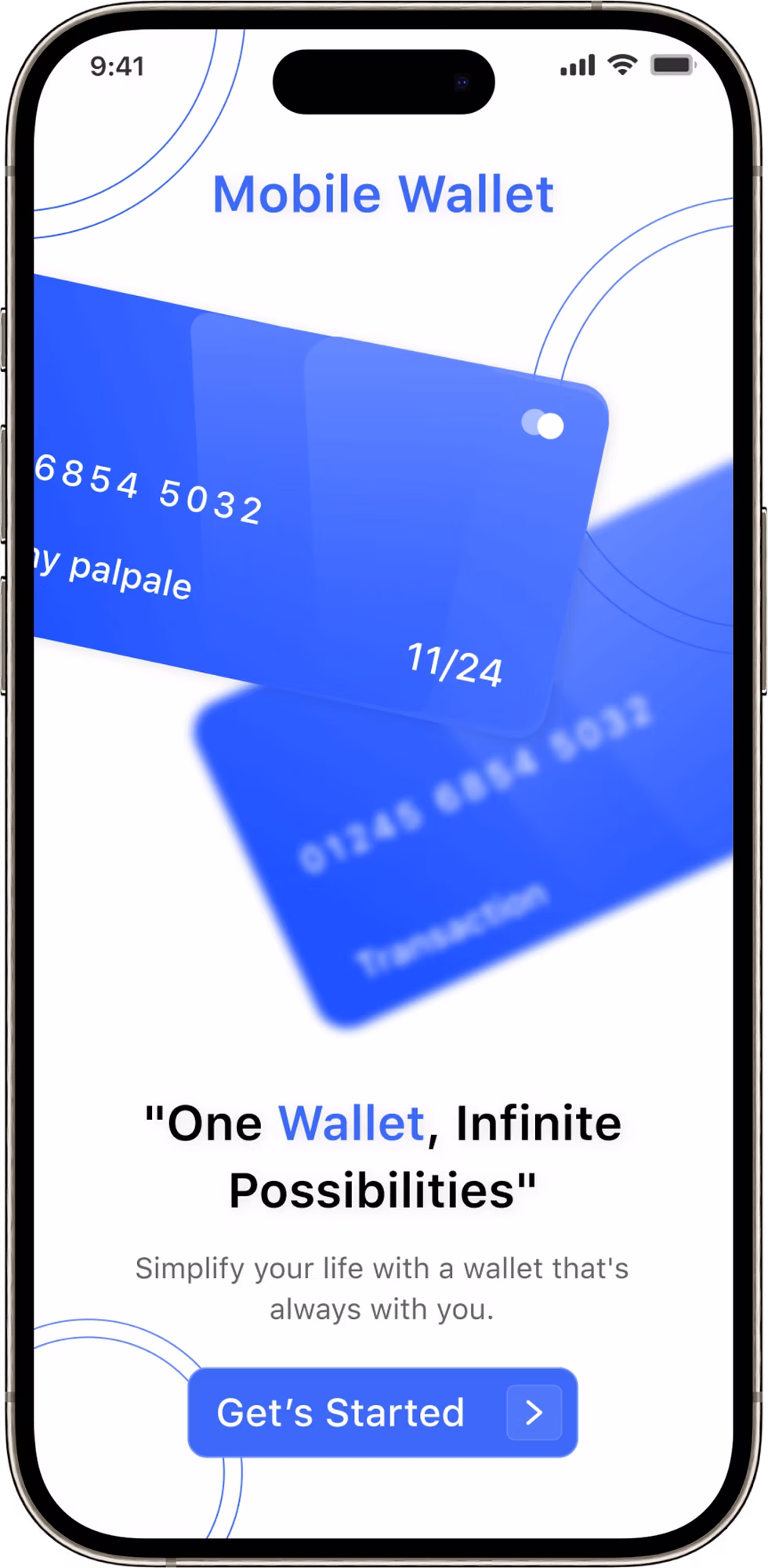 Digital wallet app UI showing fintech dashboard