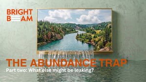 painting of river with text the abundance trap