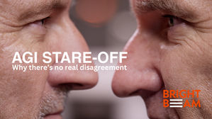 two men face to face with text agi stare off