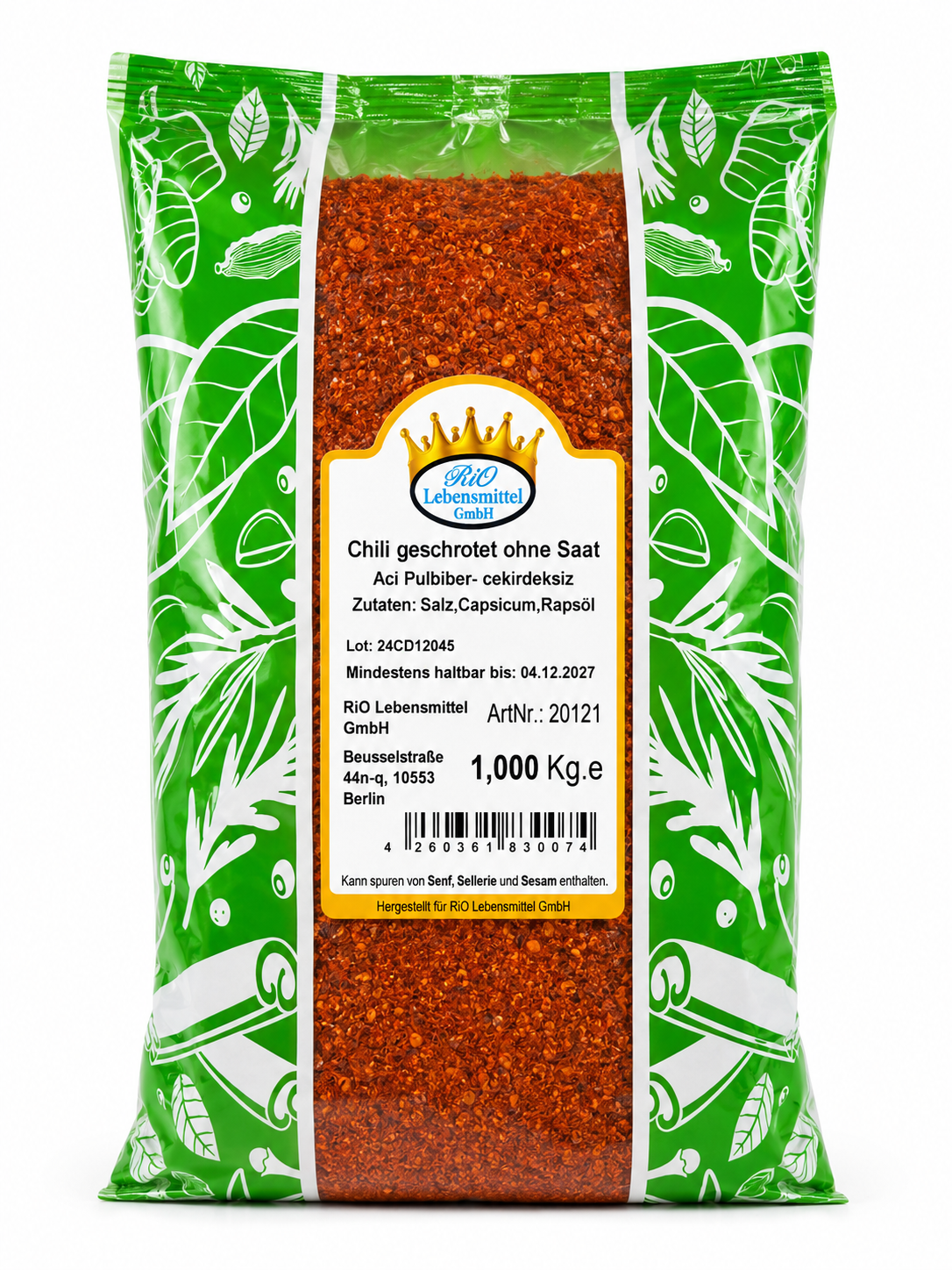 Chili geschrotet ohne Saat 1kg scharf