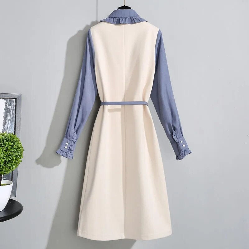 Thumbnail: Ruffled style casual mid-length dress two-piece look dress