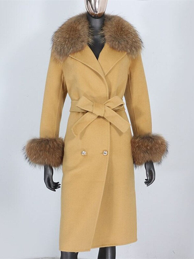 Thumbnail: Cashmere Wool Blends Real Fur Coat Double Breasted Winter Jacket Women