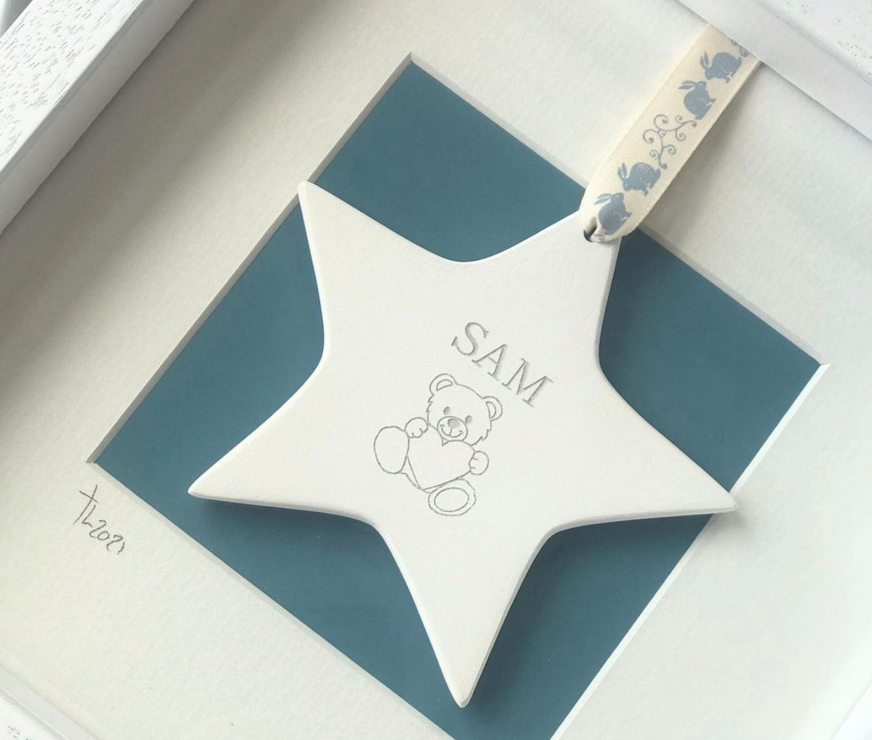 Framed Star with Baby Name and Teddy Bear