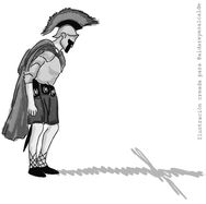 Ilustración original creada para el poema "Otra vez he visto a ese Cristo pasar". Se ve un soldado romano mirando a su sombra que tiene forma de cruz.